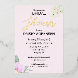 Elegant Bride Pink en Gold Shower Folie Uitnodigin Folie Uitnodiging