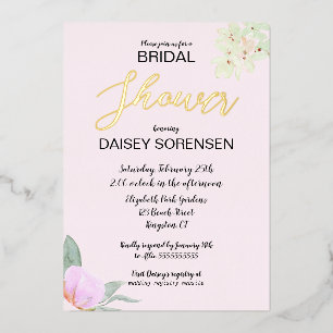 Elegant Bride Pink en Gold Shower Folie Uitnodigin Folie Uitnodiging