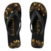 Elegant Bridesmaid Black & Gold Foliage Patroon Teenslippers (Voetbed)