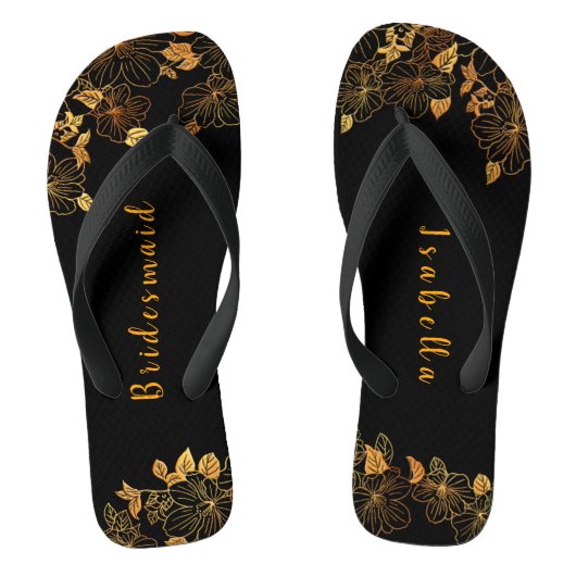 Elegant Bridesmaid Black & Gold Foliage Patroon Teenslippers (Voetbed)