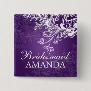 Elegant Bridesmaid Favor Swirls Paars Vierkante Button 5,1 Cm