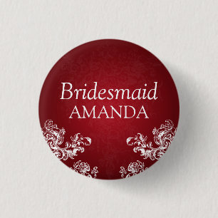 Elegant Bridesmaid Swirls 2 Red Ronde Button 3,2 Cm