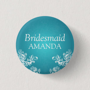 Elegant Bridesmaid Swirls 2 Turquoise Ronde Button 3,2 Cm