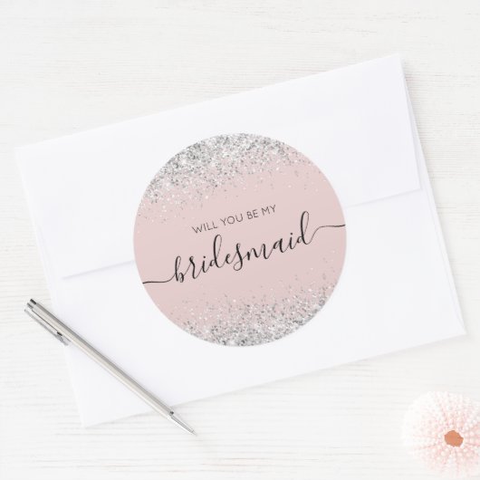 Elegant Bridesmaid Voorstel glitter confetti Ronde Sticker (Envelop)