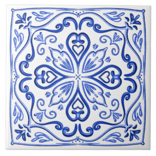 Elegant Bright Blue en White Tegeltje