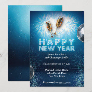 Elegant Bright Blue New Years Eve Party Kaart