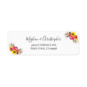 Elegant Bright Boho Floral Wedding Return Address Etiket