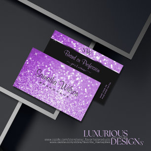Elegant Bright Paarse Glitter Spark Stars Initiale Visitekaartje