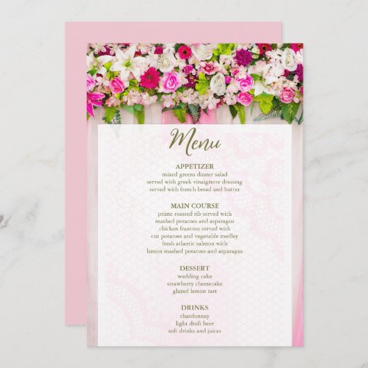 Elegant Bright Pink Floral Wedding Menu (Voorkant / Achterkant)