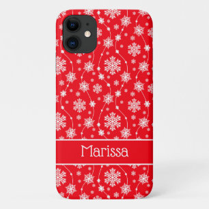 Elegant Bright Red Winter White Snowflake Patroon iPhone 11 Hoesje