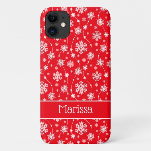 Elegant Bright Red Winter White Snowflake Patroon Case-Mate iPhone Case (Achterkant)