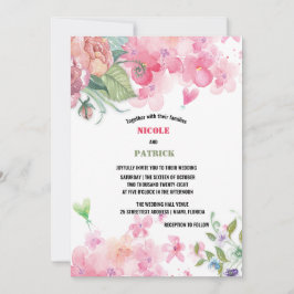 Elegant Bright Roze Waterverf Floral Wedding Kaart