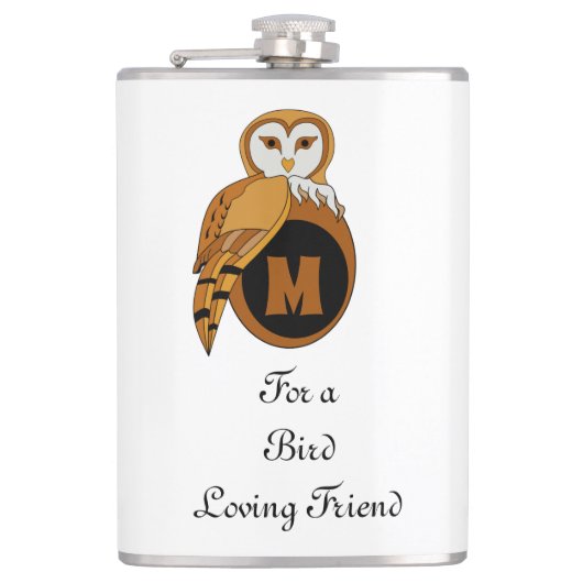 Elegant British Barn Owl Monogram Heupfles (Voorkant)