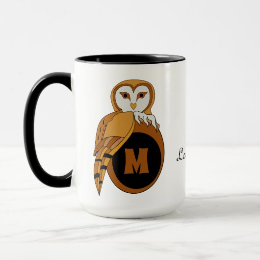 Elegant British Barn Owl Monogram Mok (Links)