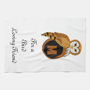 Elegant British Barn Owl Monogram Theedoek