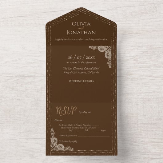 Élégant Bronz Ornate All in One Faire-part de mari (À l'intérieur)