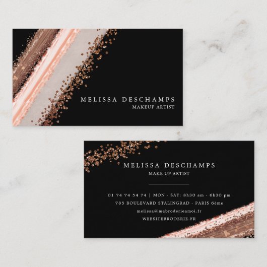 Elegant Bronze Blush Black make up Stroke Visitekaartje (Voorkant / Achterkant)