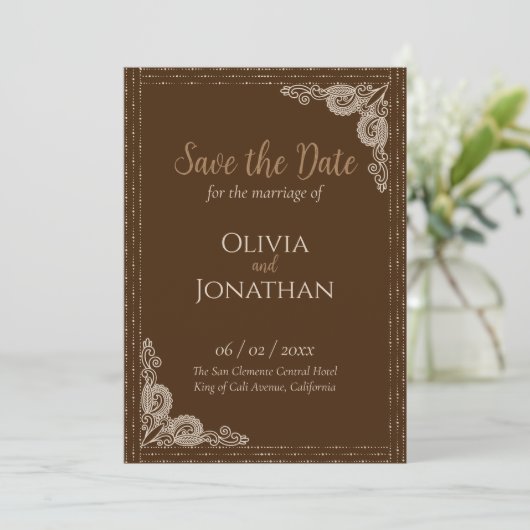Elegant Bronze  bruiloft Save the Date Kaart (Staand voorkant)