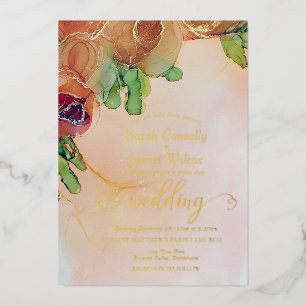 Elegant Bronze Floral Wedding Gold Folie Uitnodiging