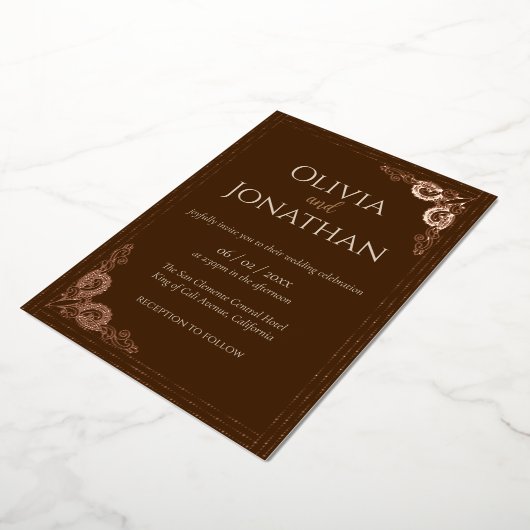 Elégant bronze orné Mariage Foil Invitation (Rotation)