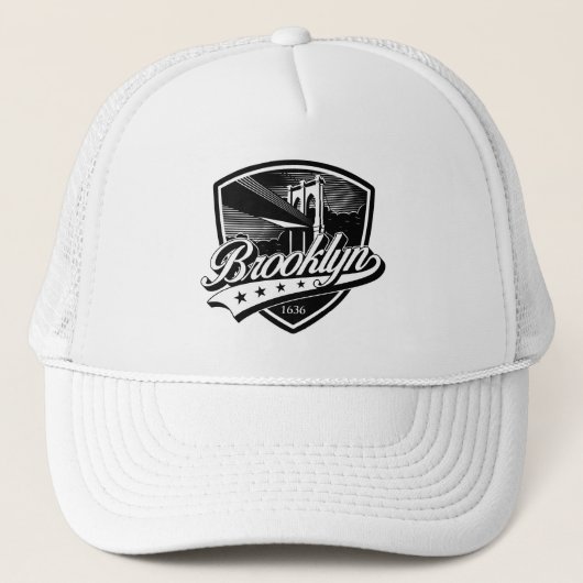 Elegant Brooklyn Shield en Swoosh Design Trucker Pet (Voorkant)