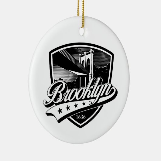Elegant Brooklyn Shield en Swoosh-ontwerp Keramisch Ornament (Rechts)