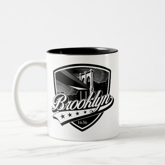 Elegant Brooklyn swoosh logo ontwerp Tweekleurige Koffiemok (Links)