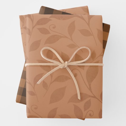 Elegant Brown Abstract herfst leest Patroon Inpakpapier Vel (In situ)