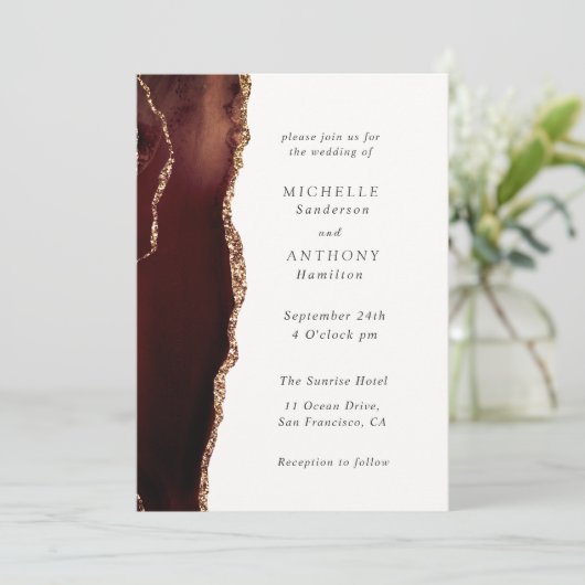 Elégant Brown Agate Gold Invitation (Debout devant)