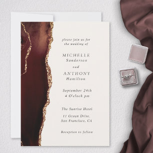 Élégant Brown Agate Or Beige Faire-part de mariage