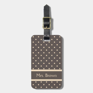 Elegant Brown and Cream Polka Dots Bagagelabel