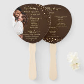 Elegant Brown and String Lights Wedding Program Handwaaier (Voorkant en achterkant)