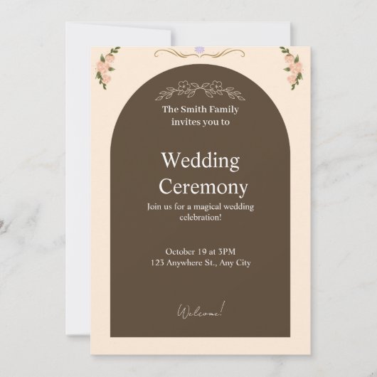 Elegant Brown Arch Floral Wedding Invitation | Min (Devant)
