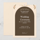 Elegant Brown Arch Floral Wedding Invitation | Min (Devant / Derrière)