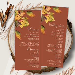 Elegant Brown Autumn Foliage Modern Wedding Programma