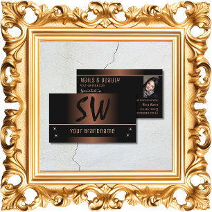 Elegant Brown Black Chic met monogram en foto Visitekaartje