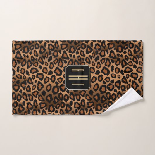 Elegant Brown & Black Leopard Pattern - Monogram Bad Handdoek (Handdoek)