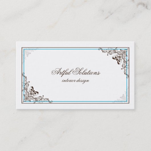  Elegant Brown Blauwgroen Scroll Visitekaartje (Voorkant)