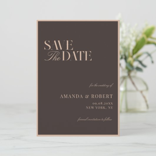 Elegant Brown Classy Old Money Wedding Save The Date (Staand voorkant)