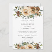 Elegant Brown Cream Rozen Floral Greenery Wedding Kaart (Voorkant)