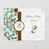 Elegant Brown  Damask op Light Aqua Blue Briefkaart (Voorkant / Achterkant)