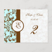 Elegant Brown  Damask op Light Aqua Blue Briefkaart (Achterkant)