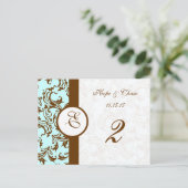Elegant Brown  Damask op Light Aqua Blue Briefkaart (Staand voorkant)