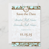 Elegant Brown Damask op Light Aqua Blue Kaart (Voorkant)
