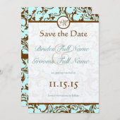 Elegant Brown  Damask op Light Aqua Blue Kaart (Voorkant / Achterkant)