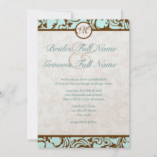 Elegant Brown Damask op Light Aqua Blue Kaart
