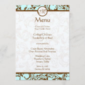 Elegant Brown Damask op Light Aqua Blue Menu (Voorkant)