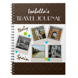 Elegant Brown Damask Travel Journal en foto's Notitieboek