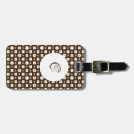 Elegant Brown en White Checkered Pattern Bagagelabel