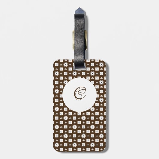 Elegant Brown en White Checkered Pattern Bagagelabel (Achterkant verticaal)